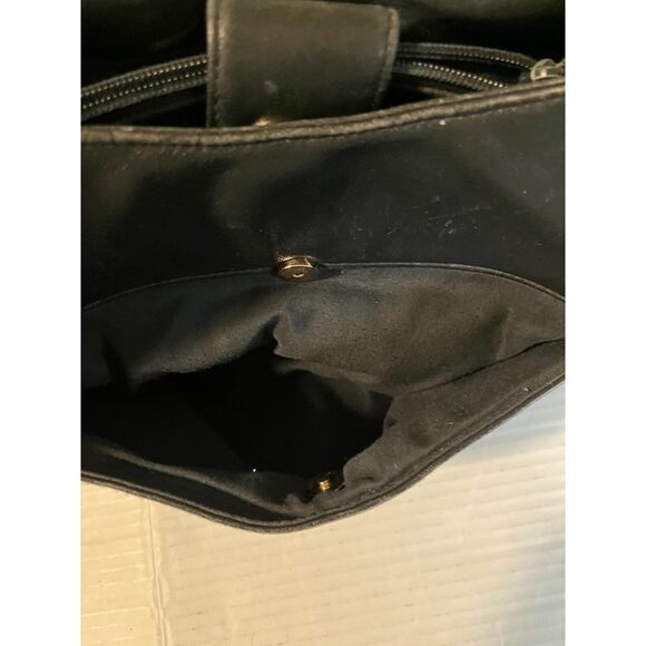 Vntg Etienne Aigner Navy Blue Leather Double Strap Hobo Snap Close Bottom Feet - Picture 6 of 8